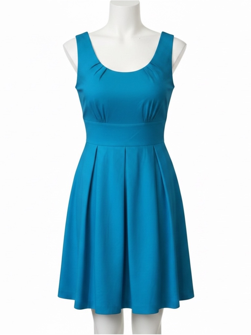 CALVIN KLEIN Blue Sleeveless Pleated Scoop-Neck Dress